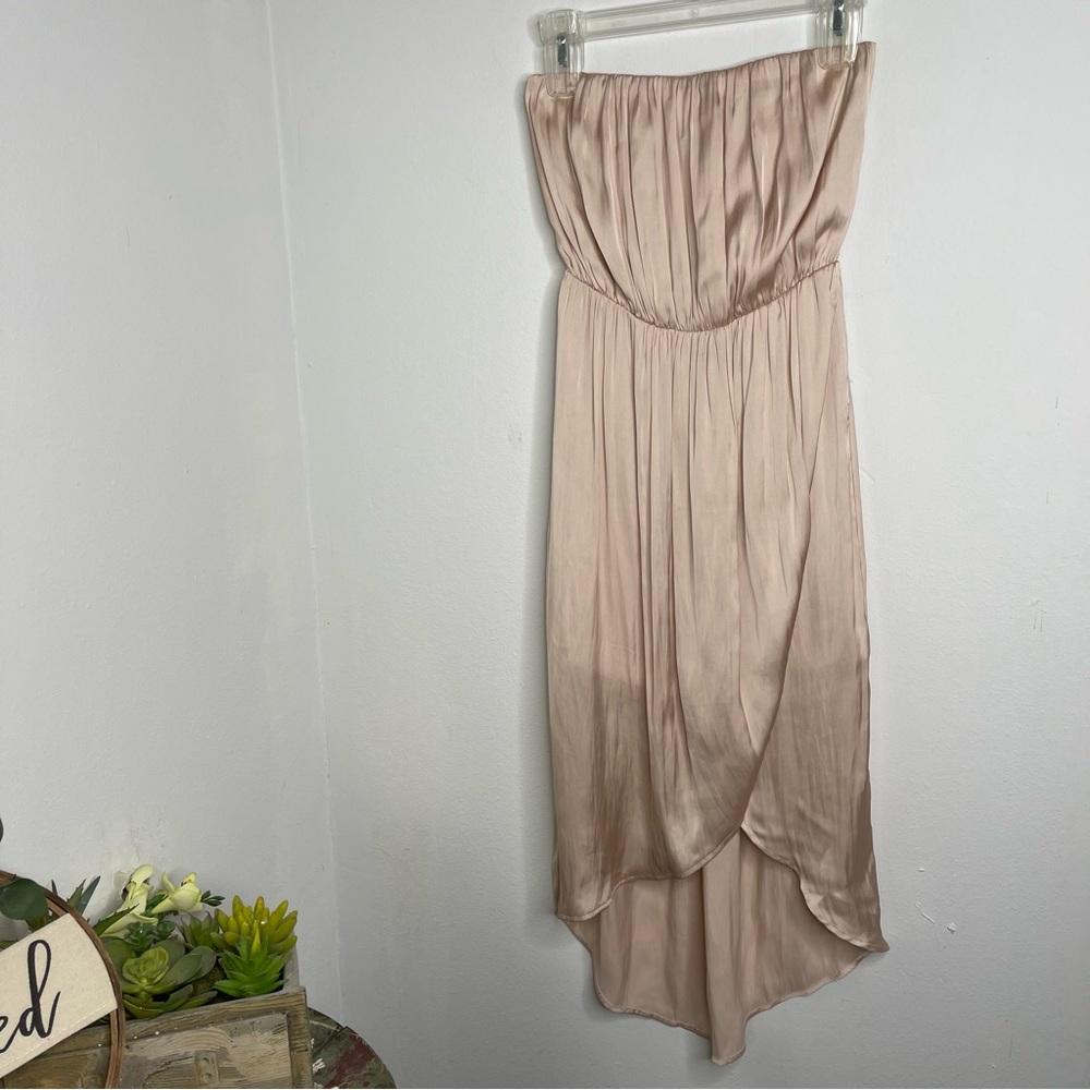 Lovers + Friends Night Lights Strapless Satin Midi Dress Champagne Sz XS Fairy - Picture 4 of 16